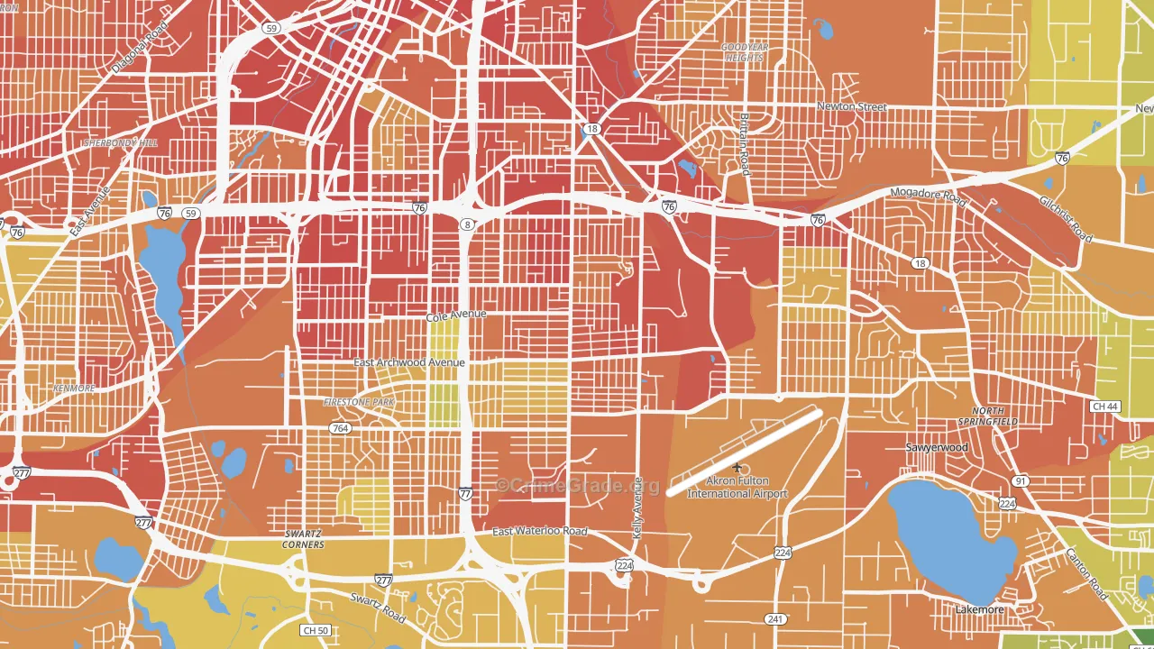 East Akron, Akron, OH Map of Vandalism Rates