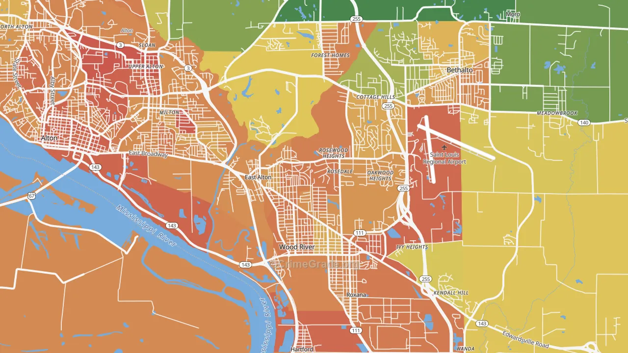 East Alton, IL Map of Vandalism Rates