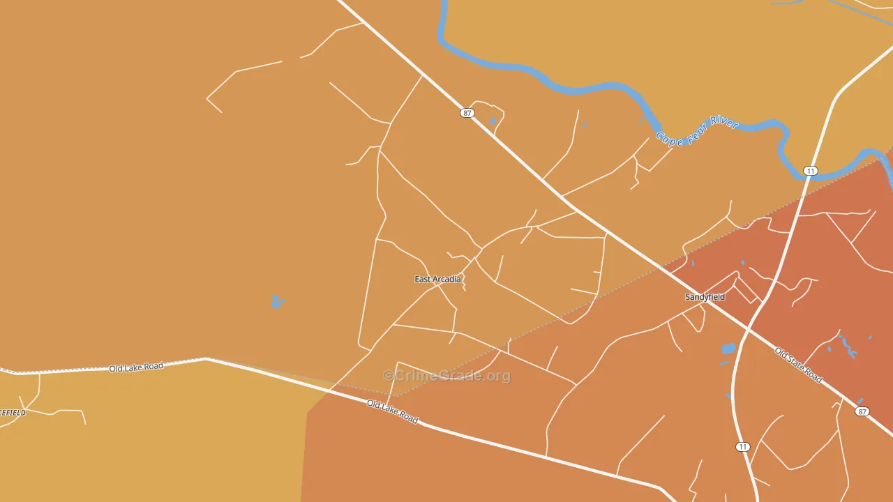 East Arcadia, NC Map of Vandalism Rates