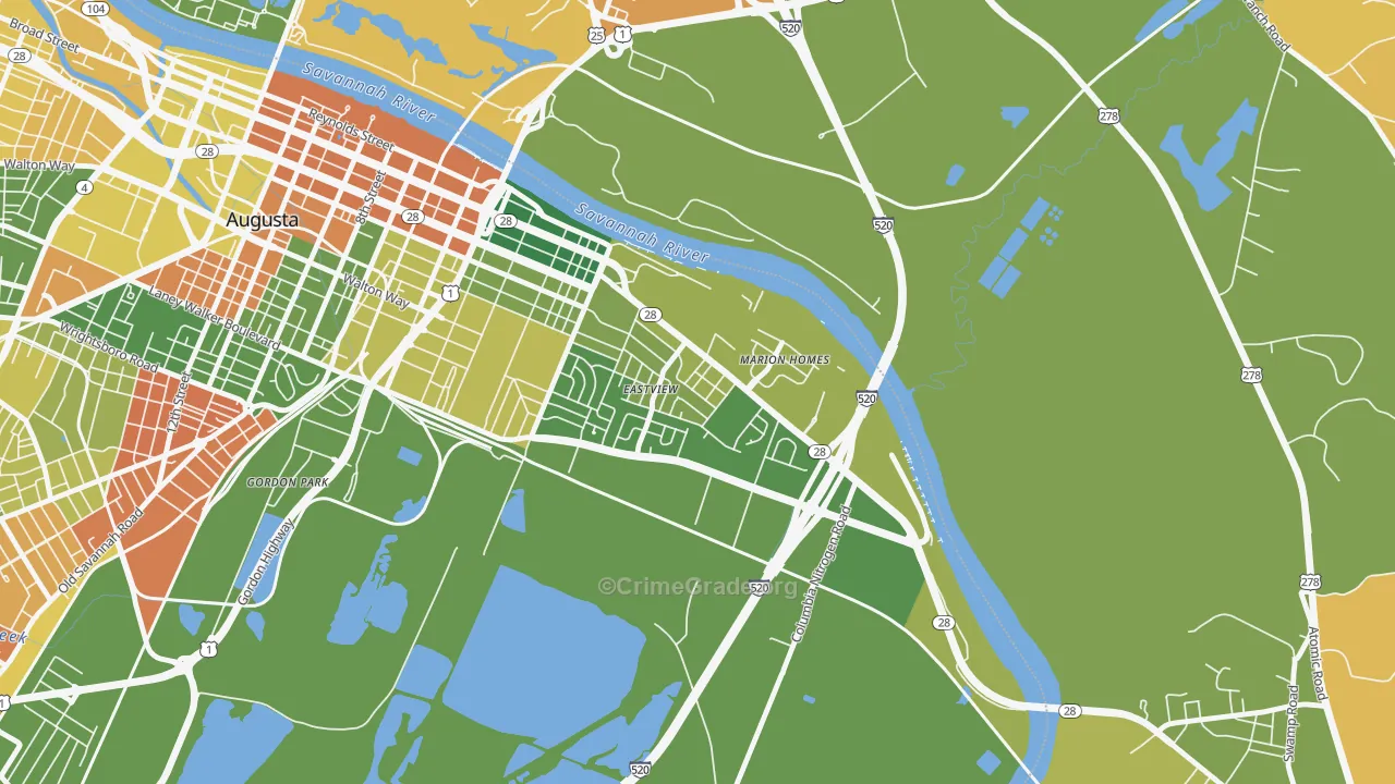 East Augusta, Augusta, GA Map of Vandalism Rates