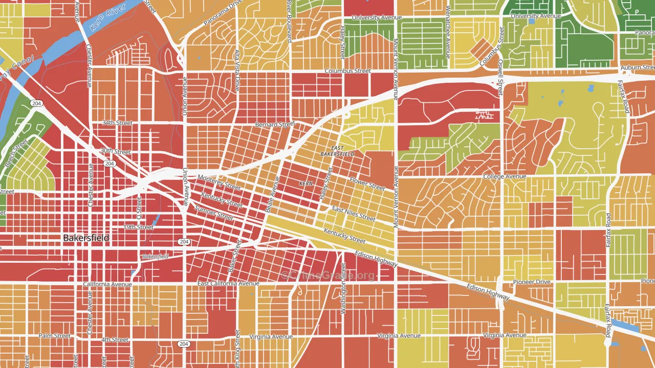East Bakersfield, Bakersfield, CA Map of Vandalism Rates