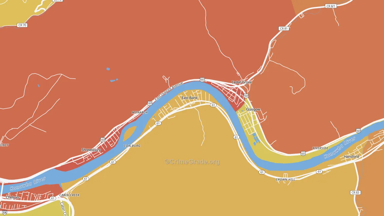 East Bank, WV Map of Vandalism Rates