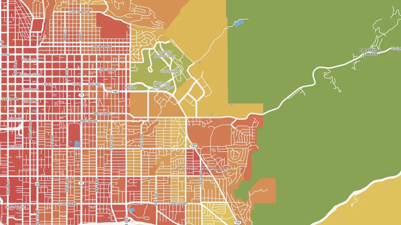 East Bench, Salt Lake City, UT Map of Vandalism Rates