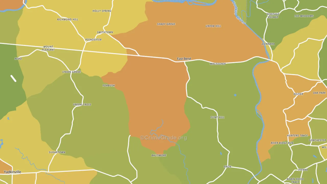 East Bend, NC Map of Vandalism Rates
