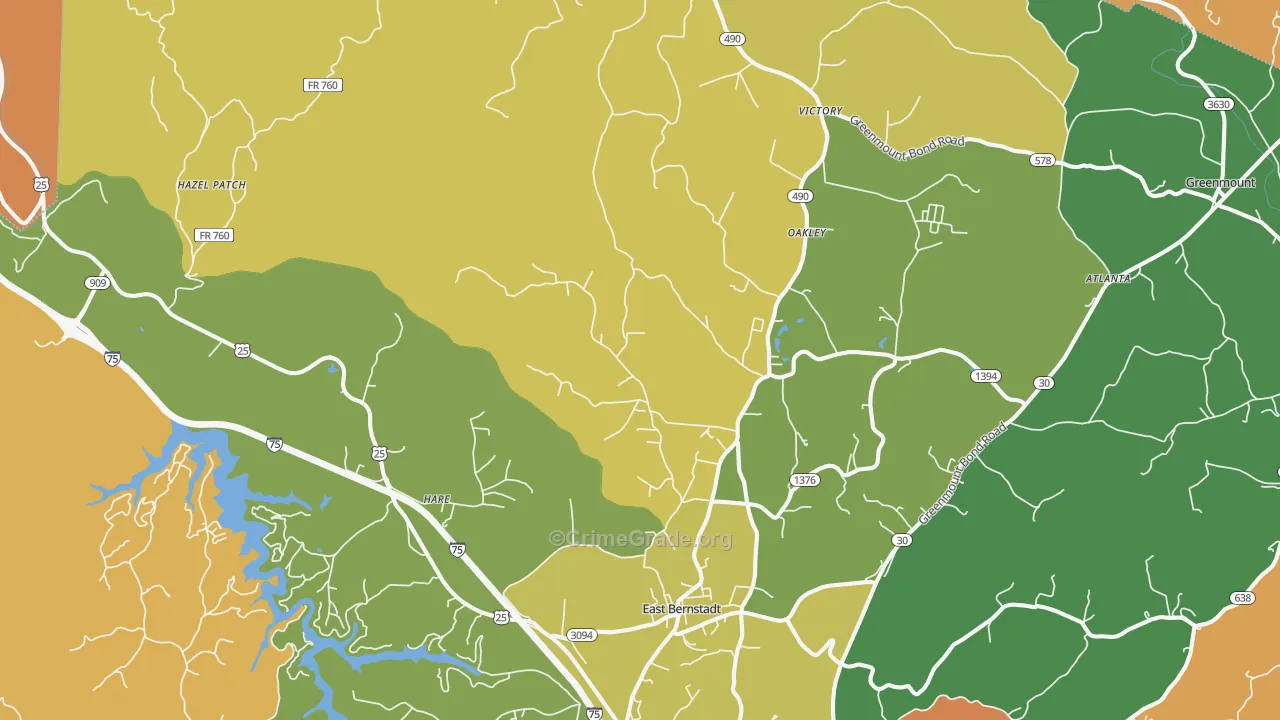 East Bernstadt, KY Map of Vandalism Rates