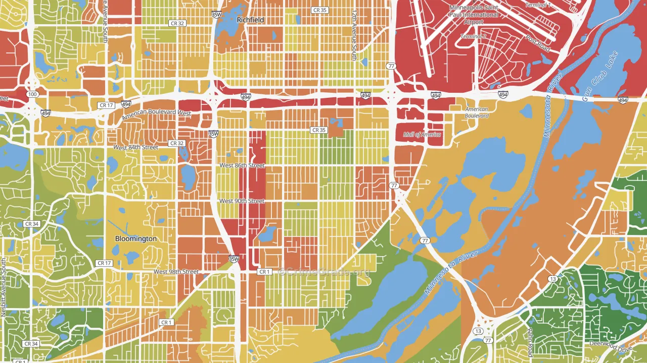 East Bloomington, Bloomington, MN Map of Vandalism Rates