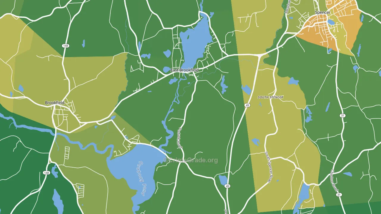 East Brookfield, MA Map of Vandalism Rates