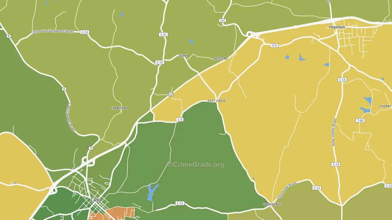 East Cadiz, OH Map of Vandalism Rates