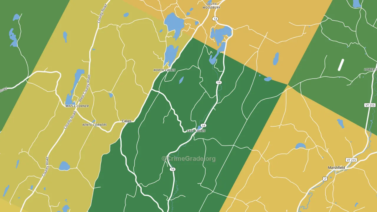 East Calais, VT Map of Vandalism Rates