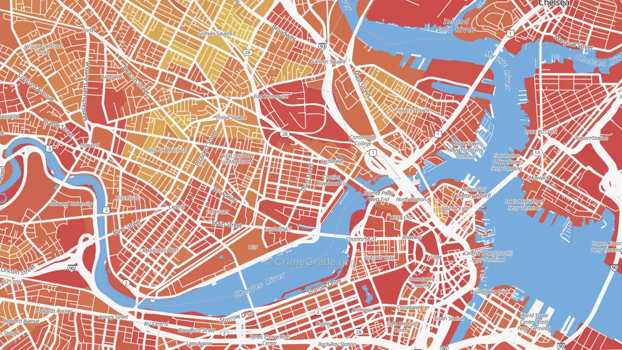 East Cambridge, Cambridge, MA Map of Vandalism Rates