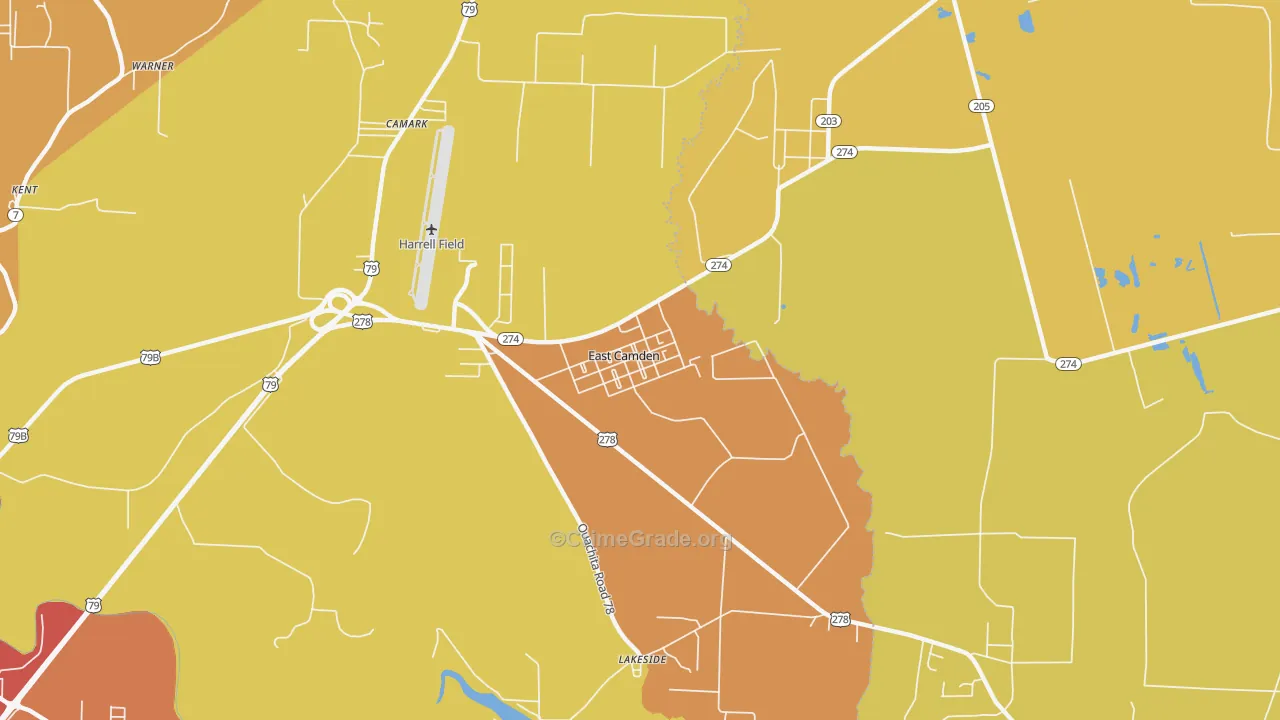 East Camden, AR Map of Vandalism Rates