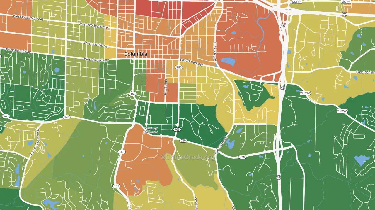 East Campus, Columbia, MO Map of Vandalism Rates