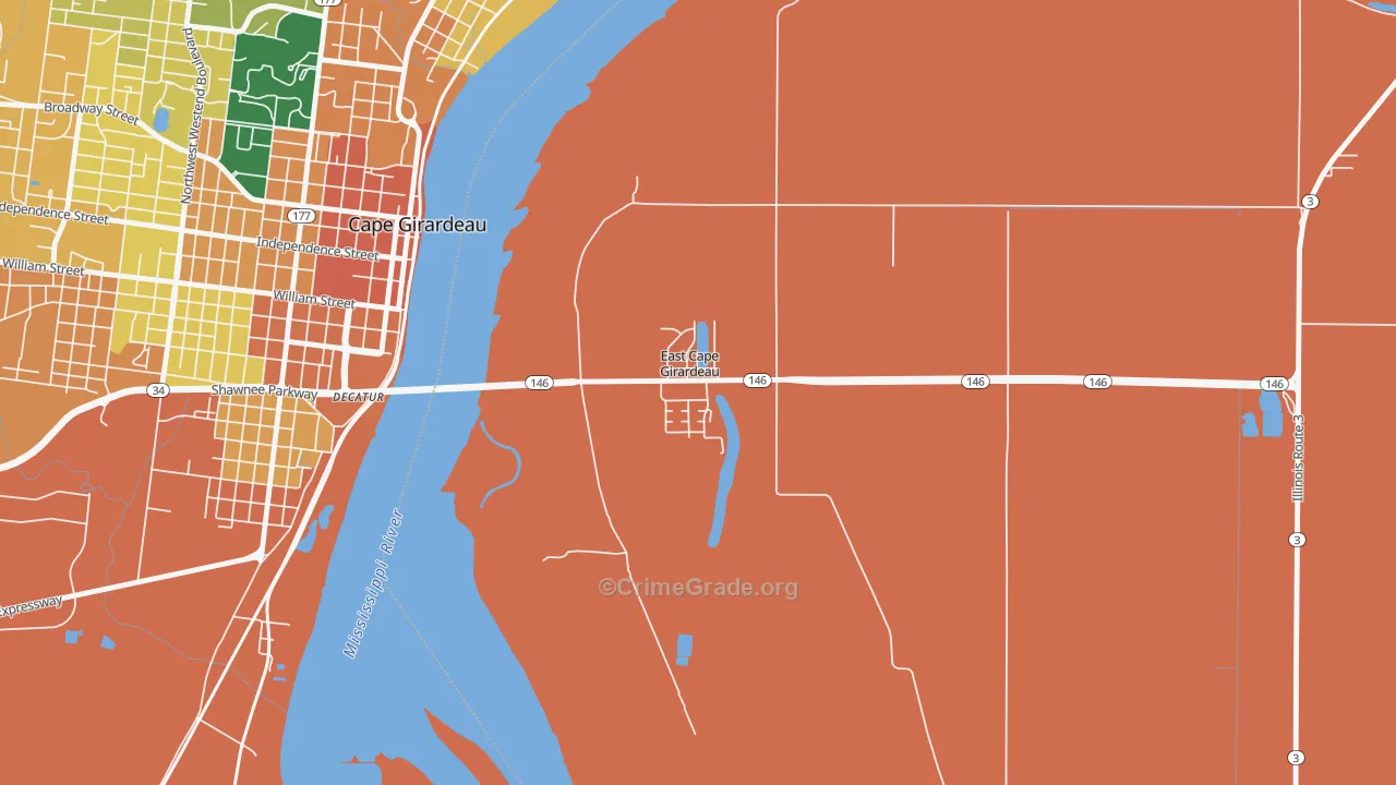 East Cape Girardeau, IL Map of Vandalism Rates