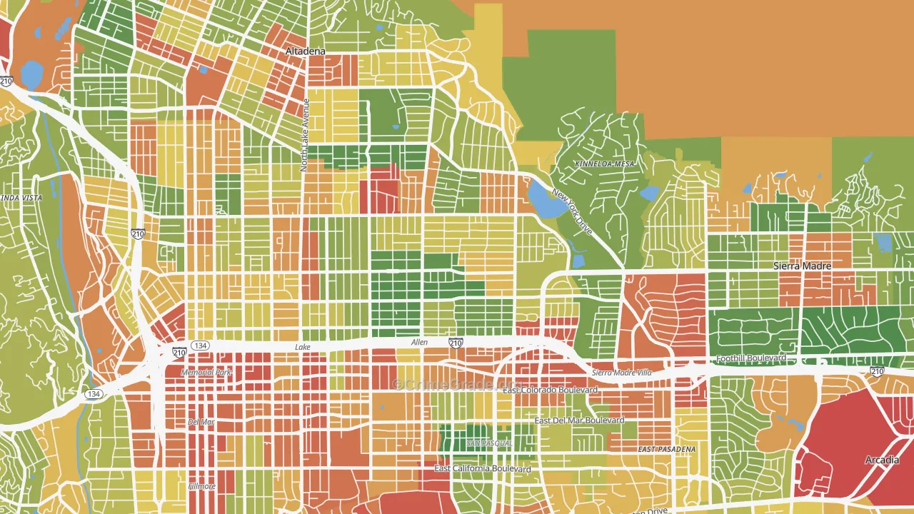 East Central, Pasadena, CA Map of Vandalism Rates