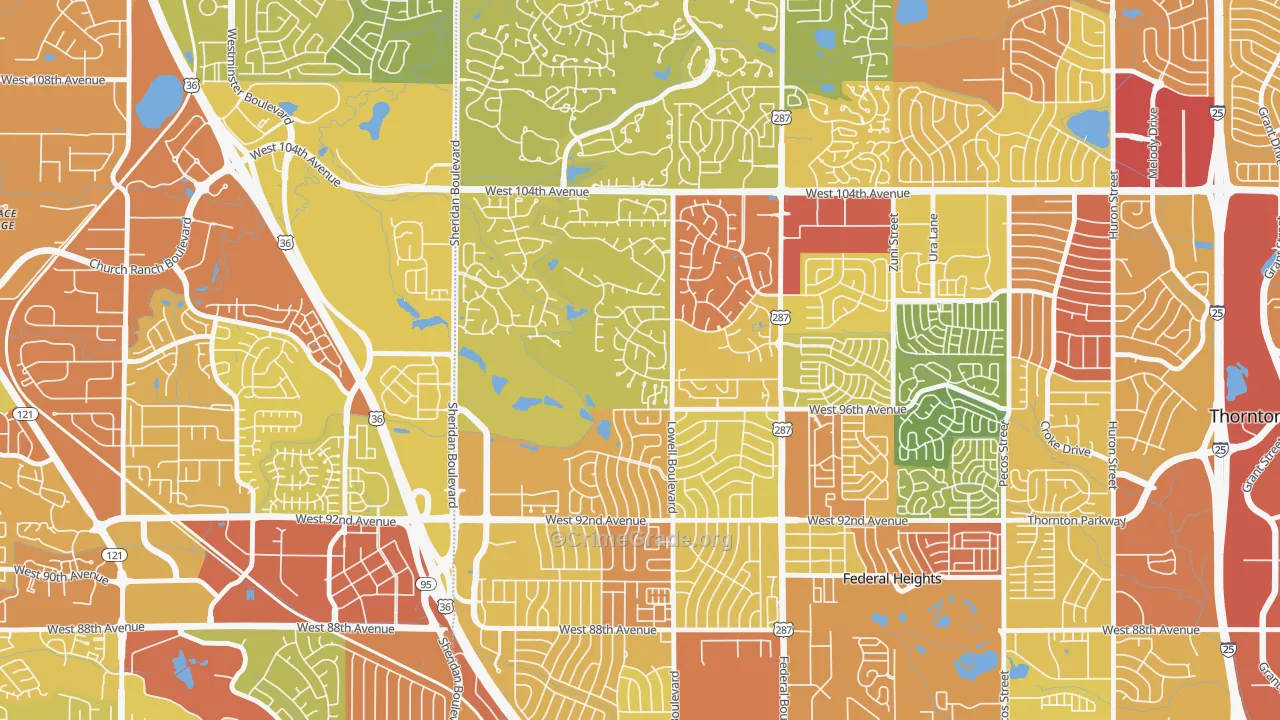 East Central Westminster, Westminster, CO Map of Vandalism Rates