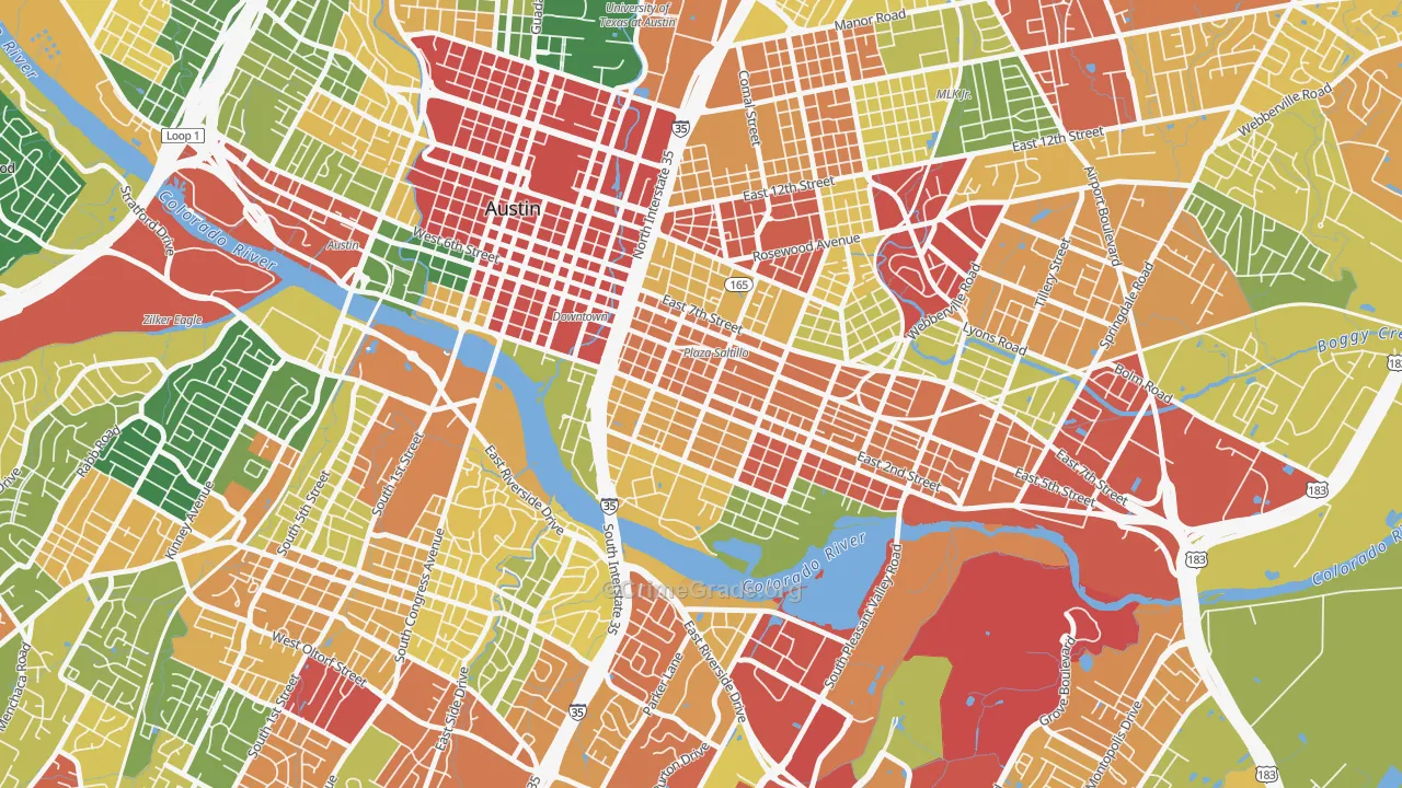 East Cesar Chavez, Austin, TX Map of Vandalism Rates