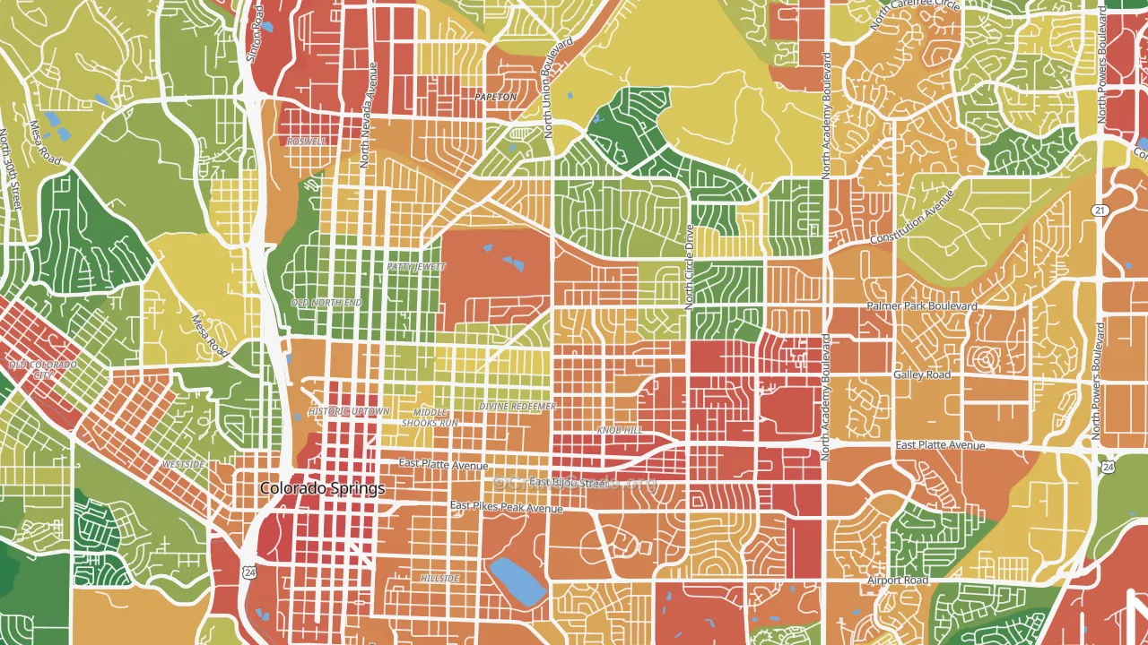 East Colorado Springs, Colorado Springs, CO Map of Vandalism Rates