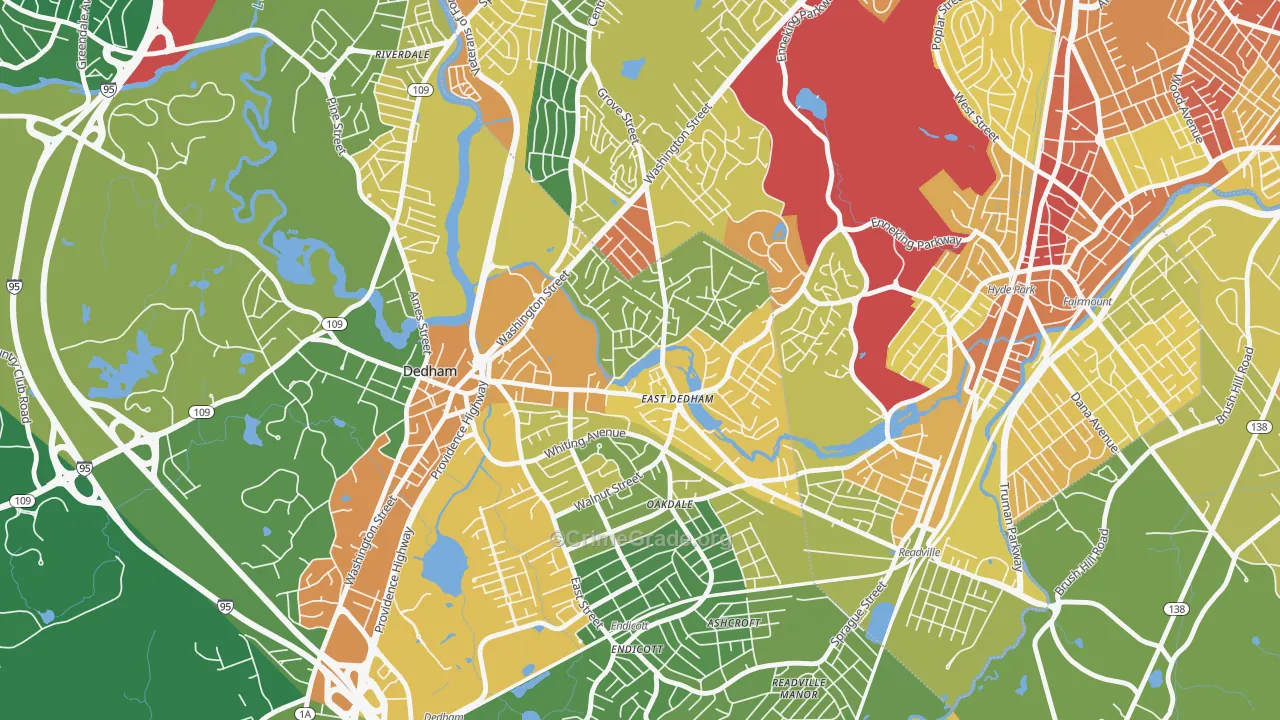 East Dedham, Dedham, MA Map of Vandalism Rates
