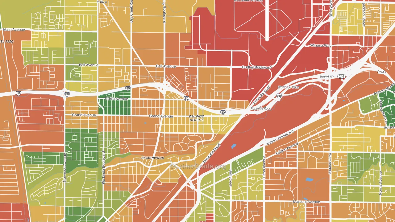 East del Paso Heights, Sacramento, CA Map of Vandalism Rates