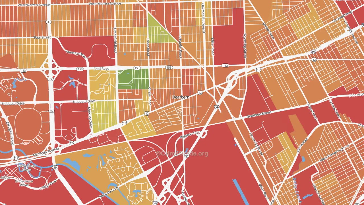 East Downtown Dearborn, Dearborn, MI Map of Vandalism Rates