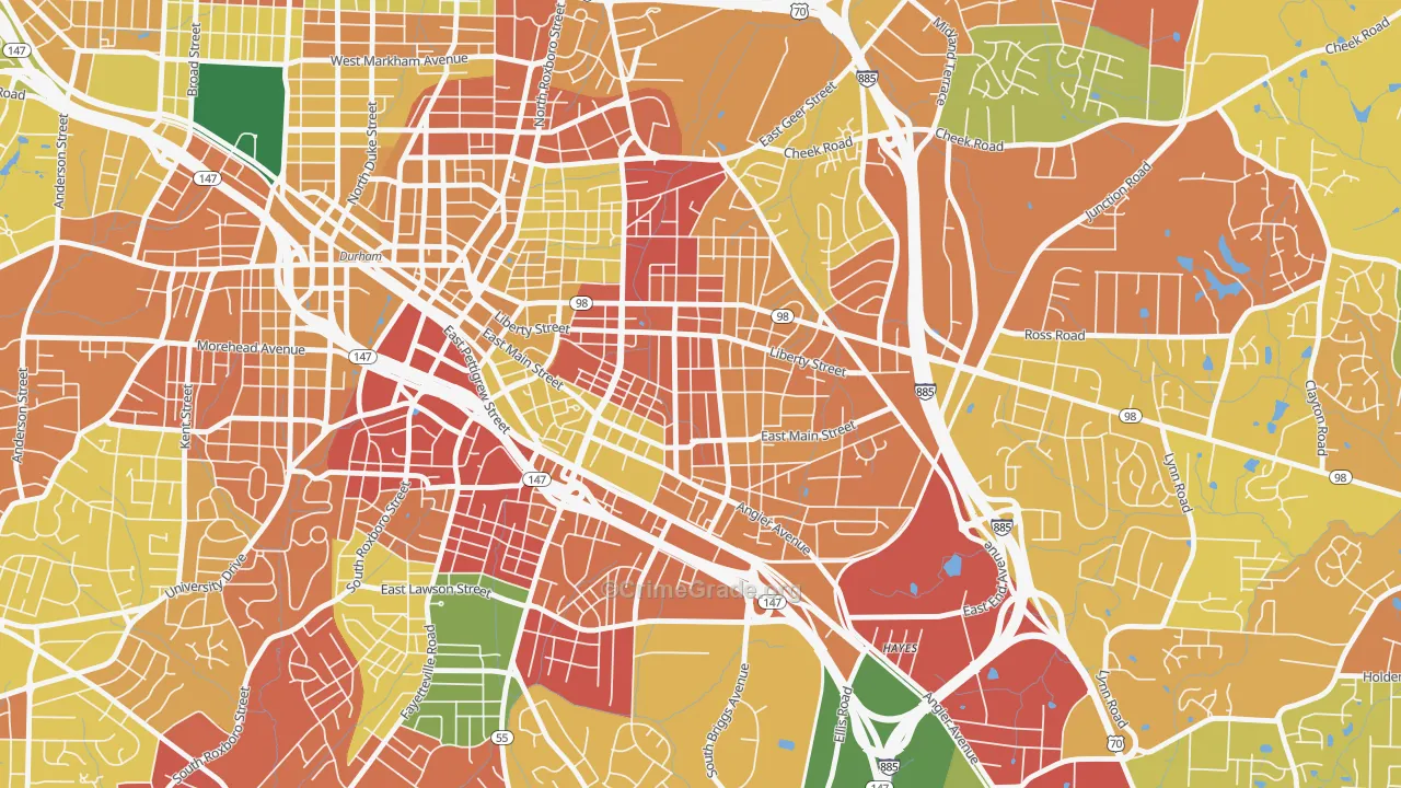 East Durham, Durham, NC Map of Vandalism Rates