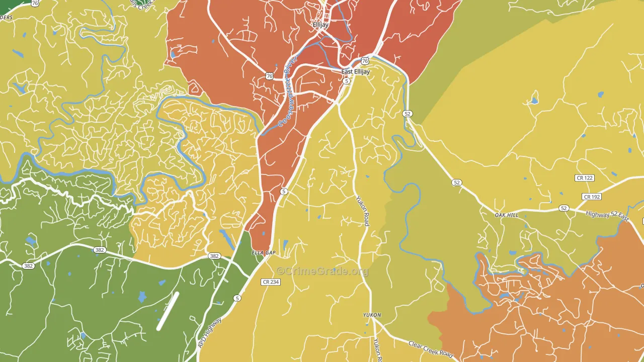 East Ellijay, GA Map of Vandalism Rates