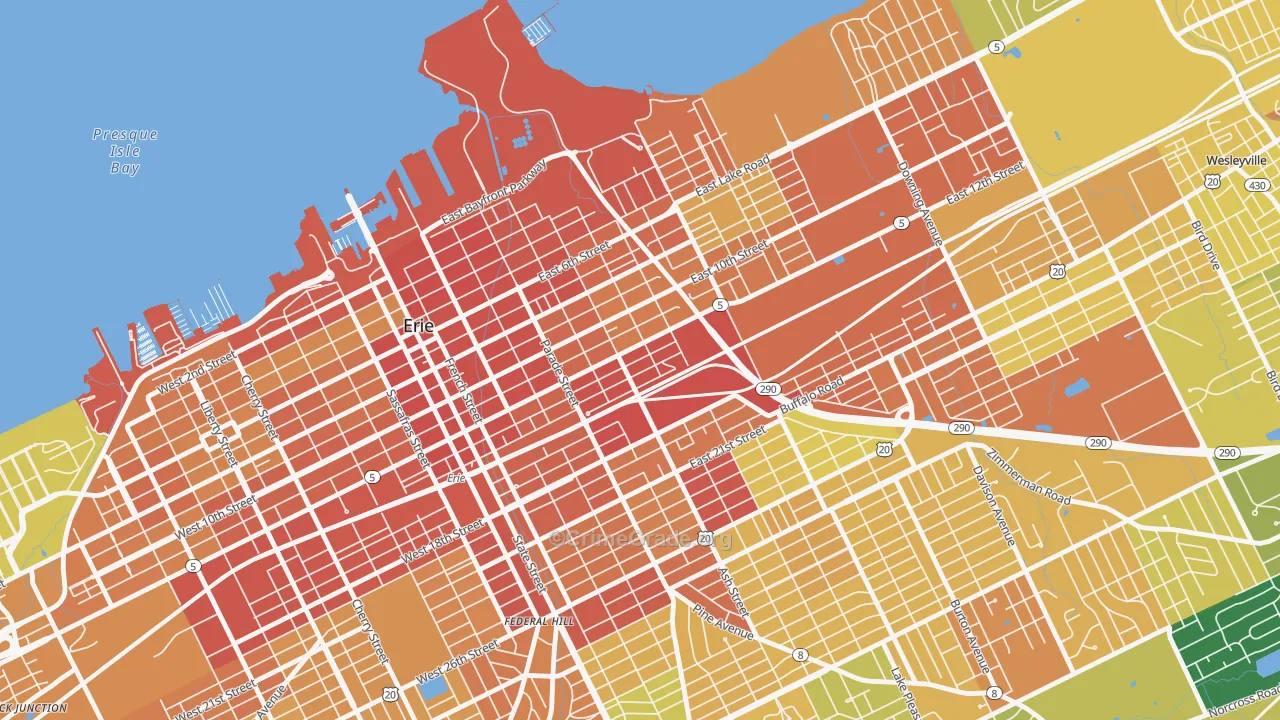 East Erie, Erie, PA Map of Vandalism Rates