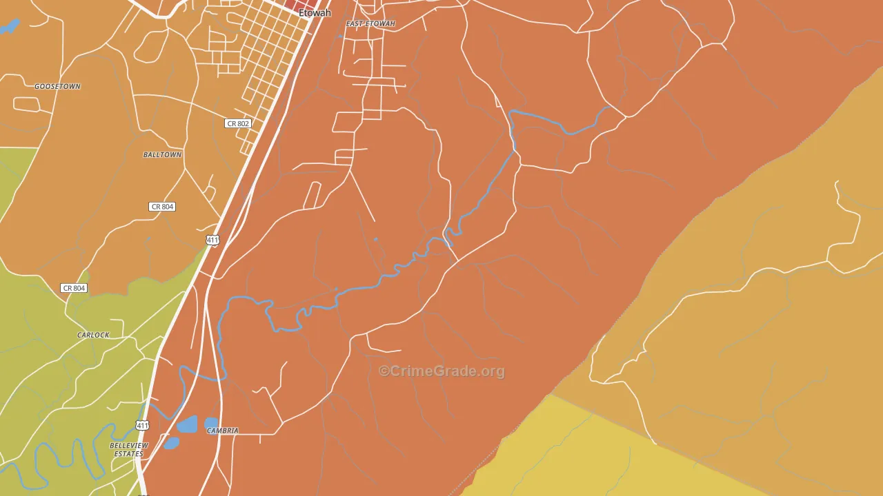 East Etowah, TN Map of Vandalism Rates