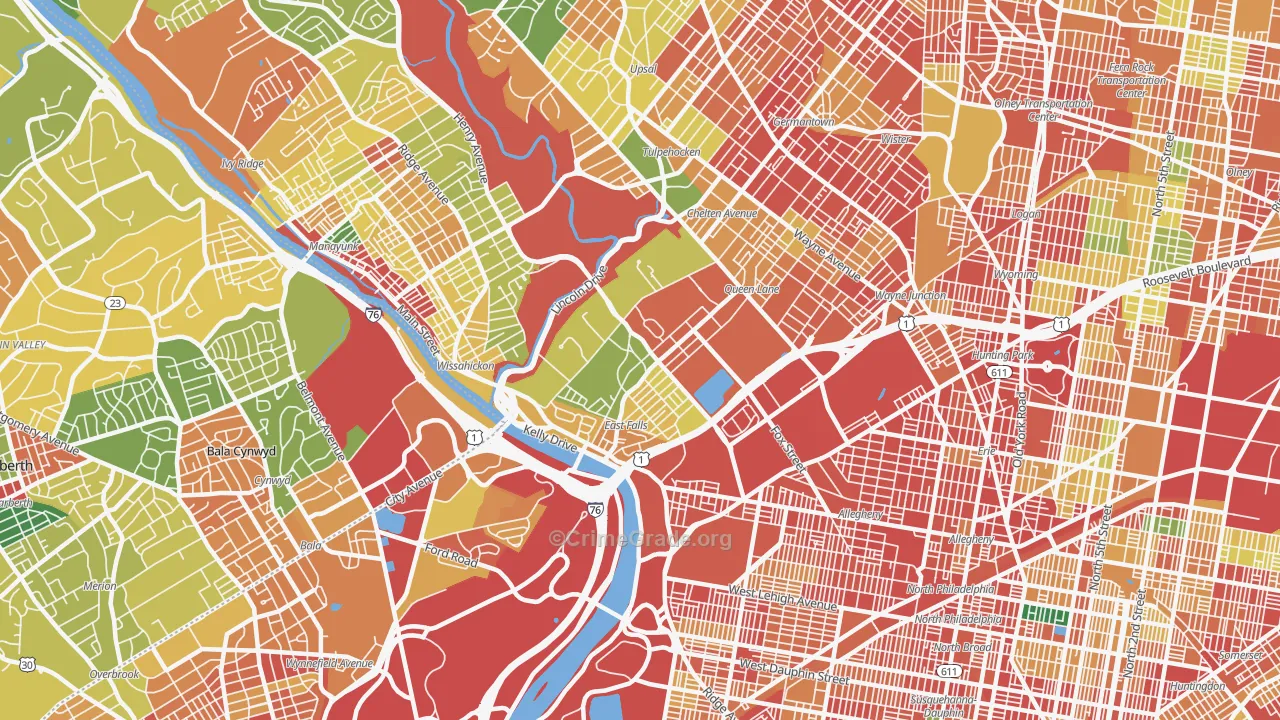 East Falls, Philadelphia, PA Map of Vandalism Rates
