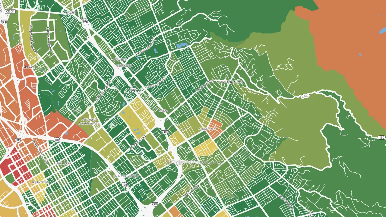 East Foothills, San Jose, CA Map of Vandalism Rates