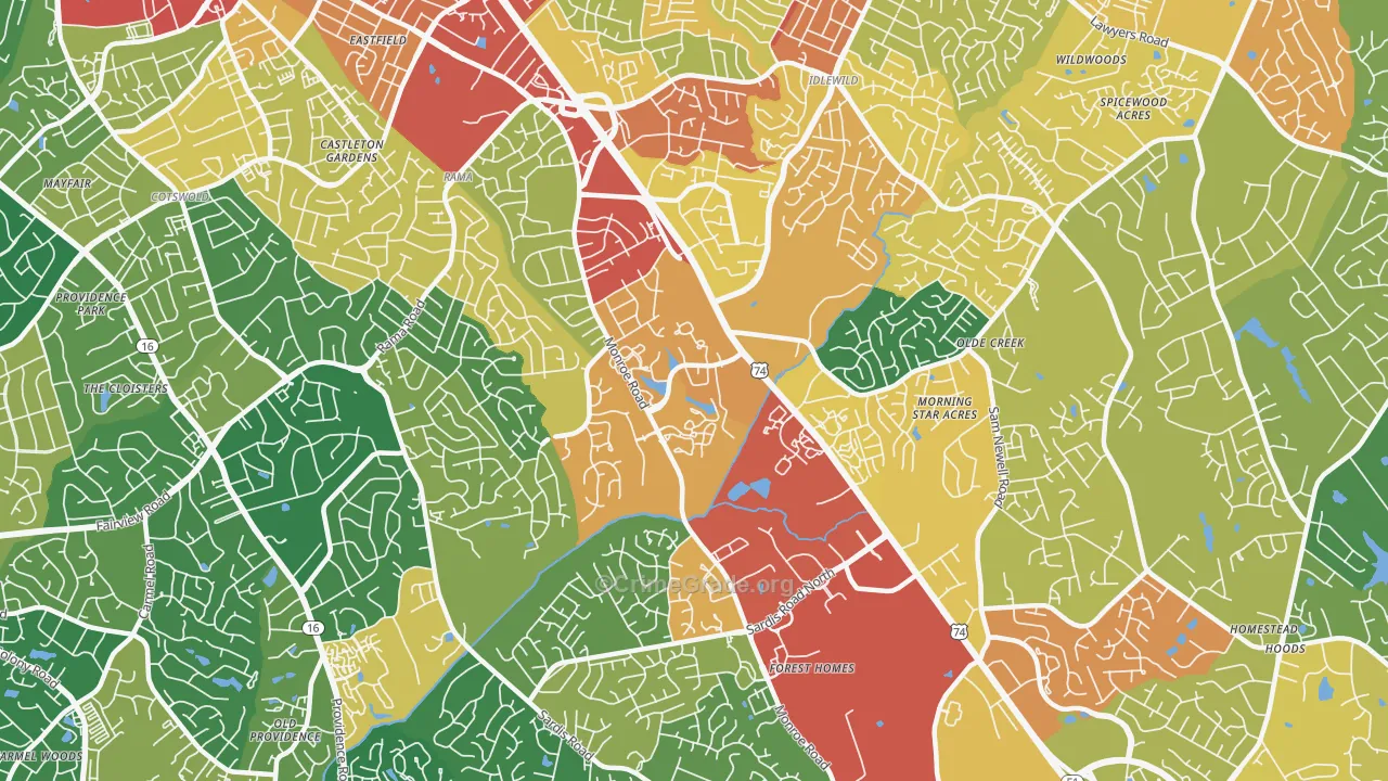 East Forest, Charlotte, NC Map of Vandalism Rates