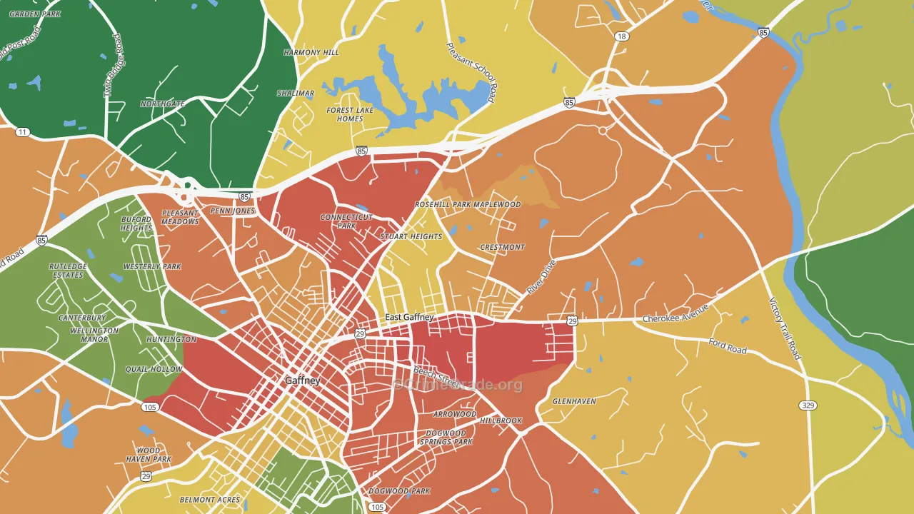 East Gaffney, SC Map of Vandalism Rates
