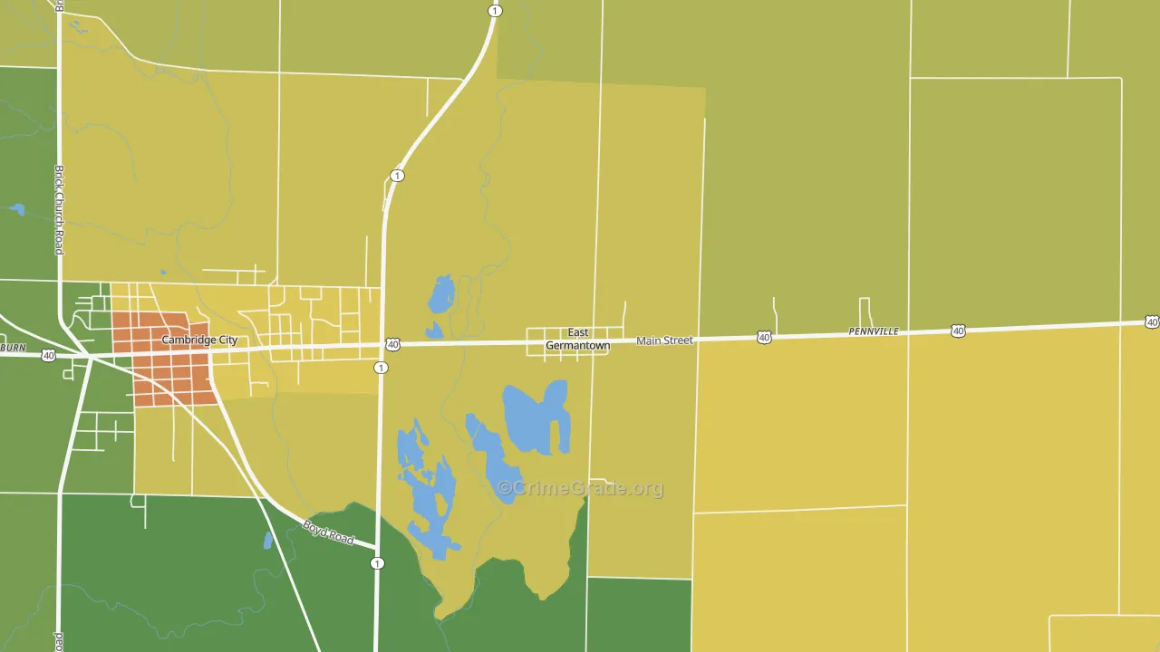 East Germantown, IN Map of Vandalism Rates