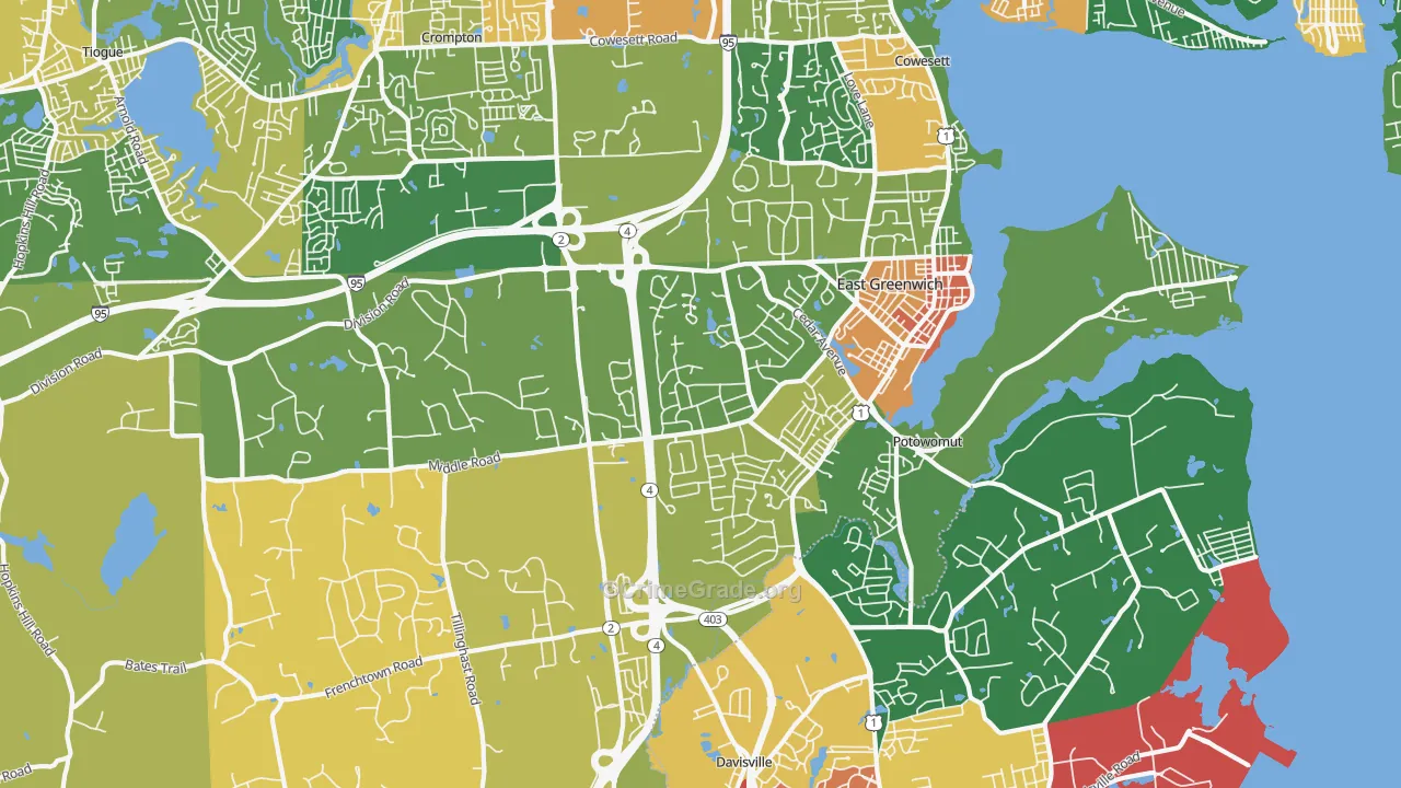 East Greenwich, RI Map of Vandalism Rates