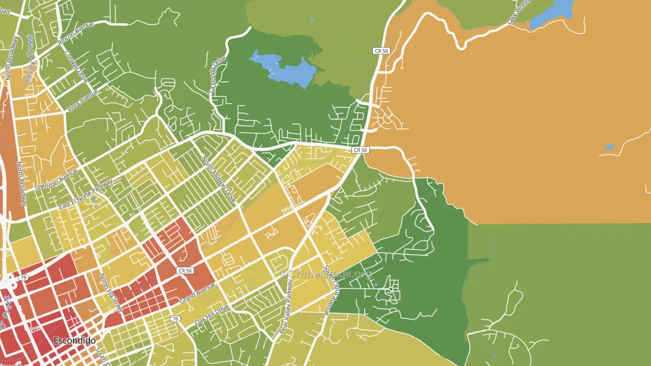 East Grove, Escondido, CA Map of Vandalism Rates