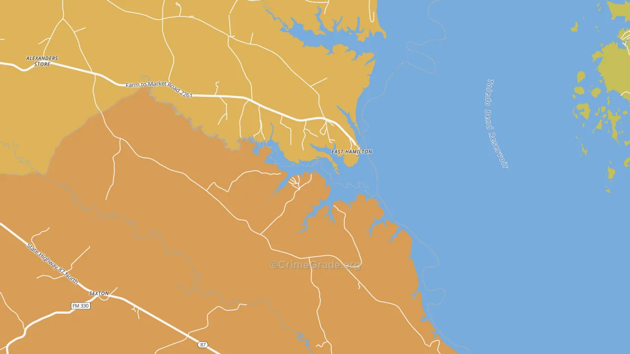East Hamilton, TX Map of Vandalism Rates