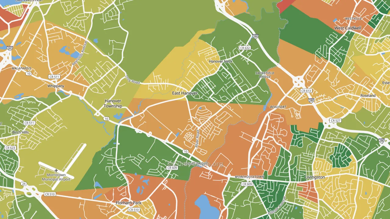 East Hanover, NJ Map of Vandalism Rates