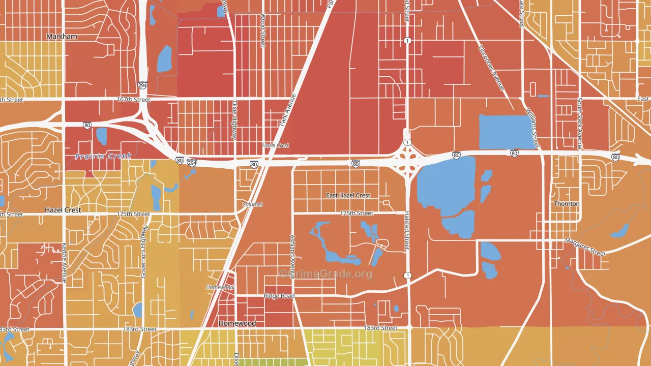 East Hazel Crest, IL Map of Vandalism Rates
