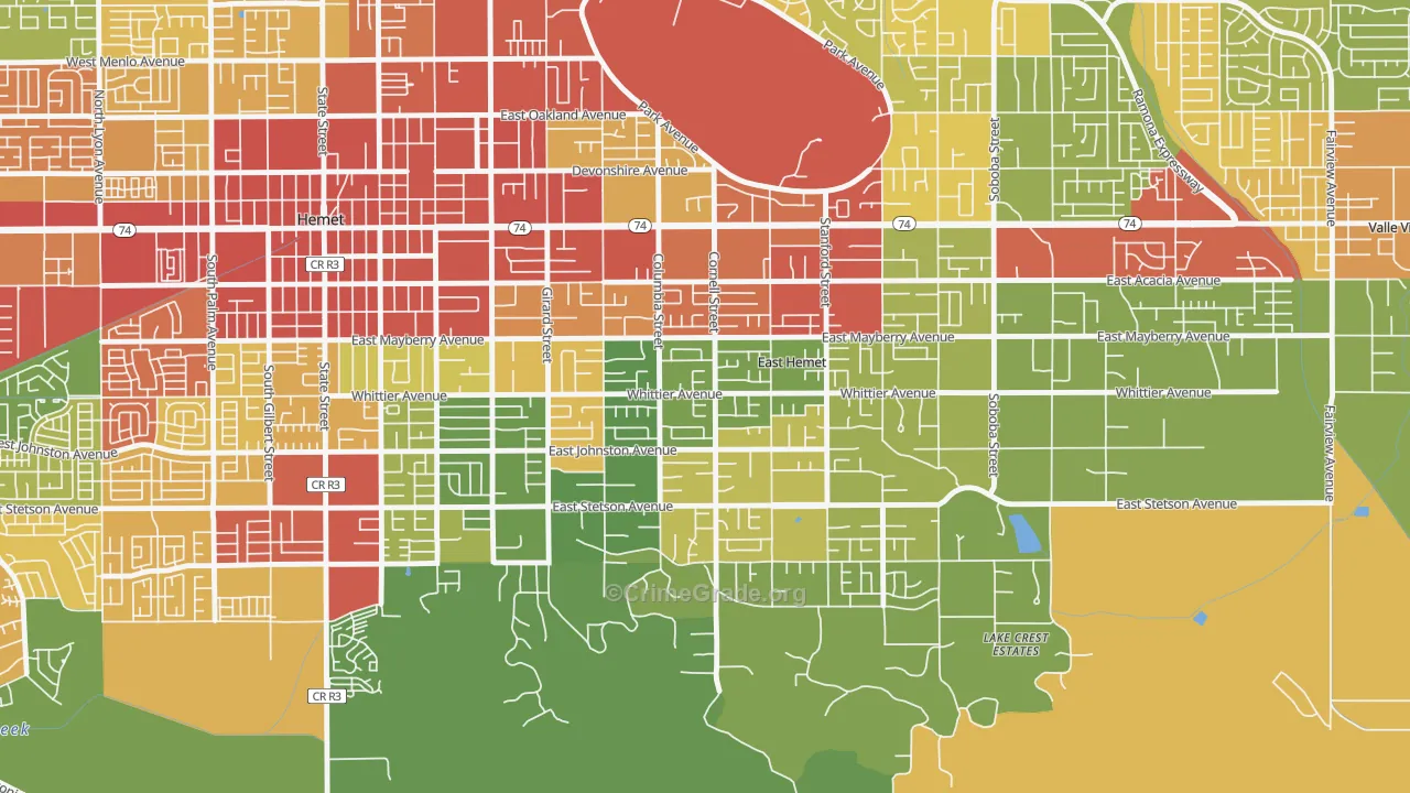 East Hemet, CA Map of Vandalism Rates
