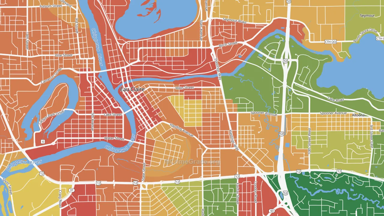 East Hill, Eau Claire, WI Map of Vandalism Rates