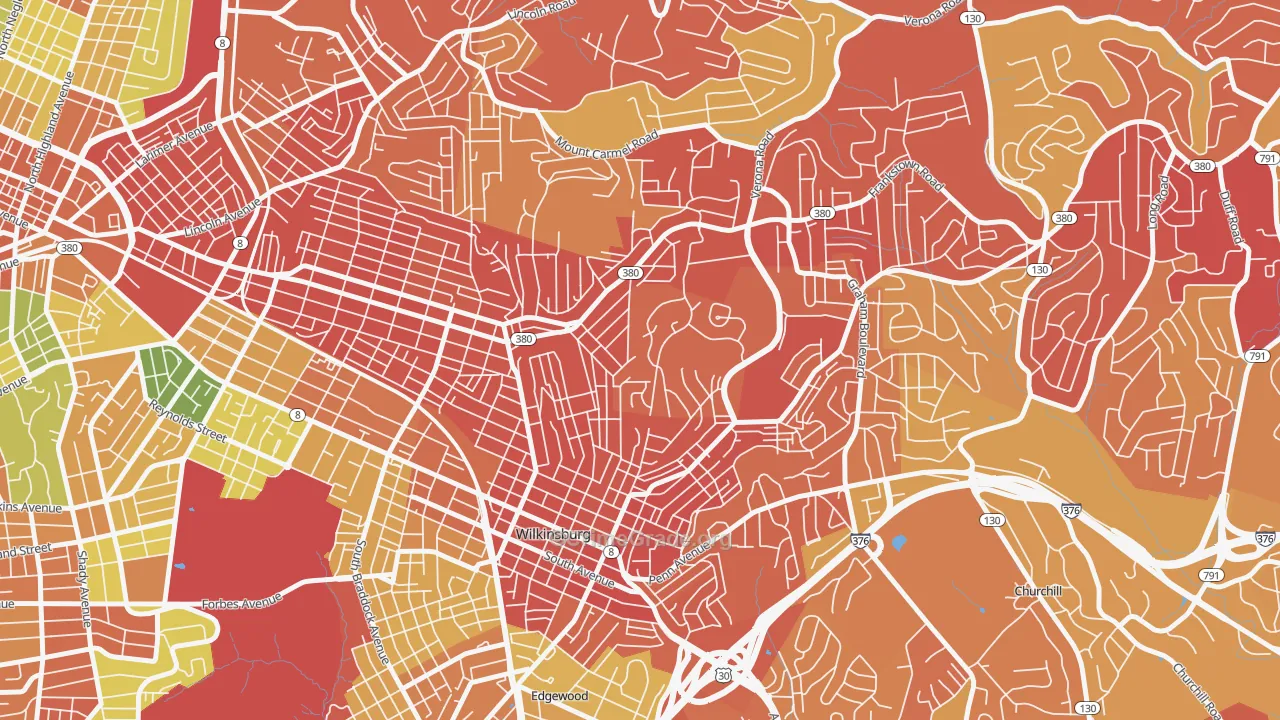 East Hills, Pittsburgh, PA Map of Vandalism Rates