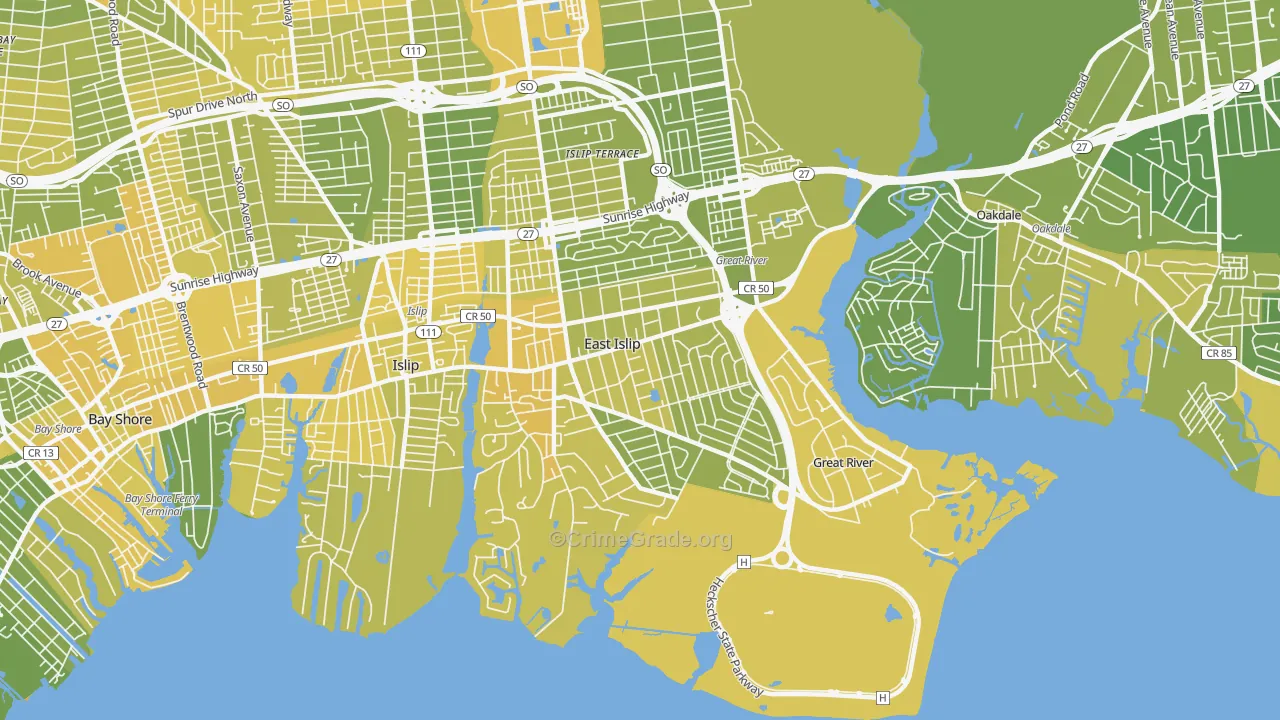 East Islip, NY Map of Vandalism Rates