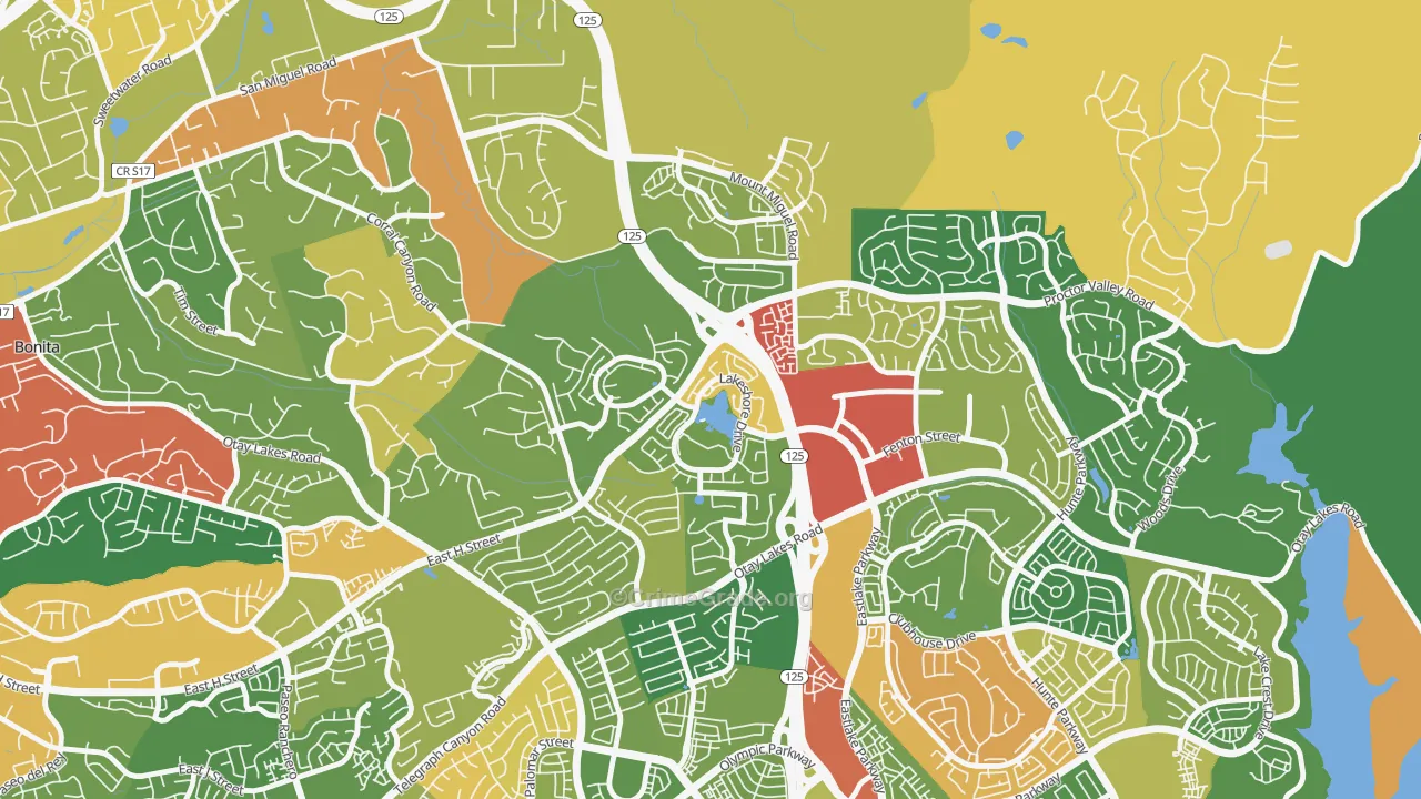 East Lake, Chula Vista, CA Map of Vandalism Rates