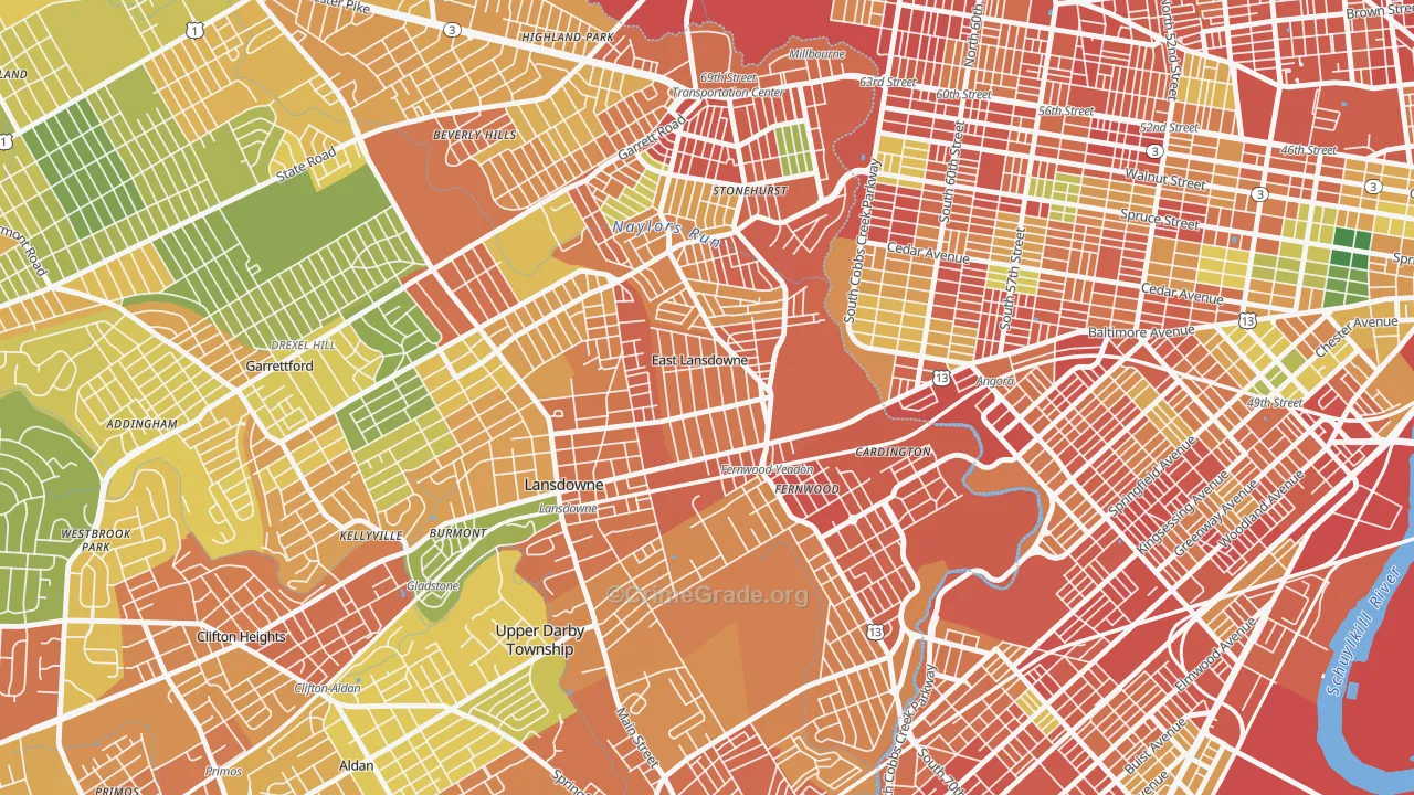 East Lansdowne, PA Map of Vandalism Rates