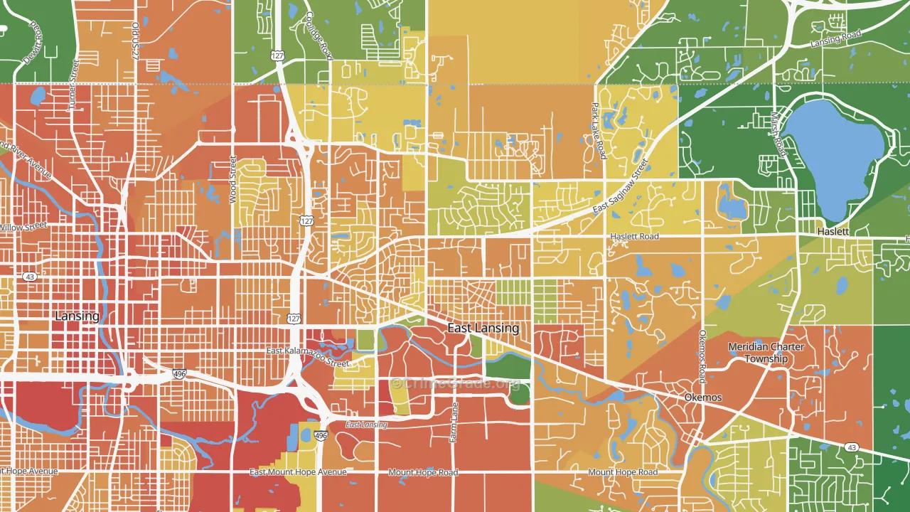 East Lansing, MI Map of Vandalism Rates