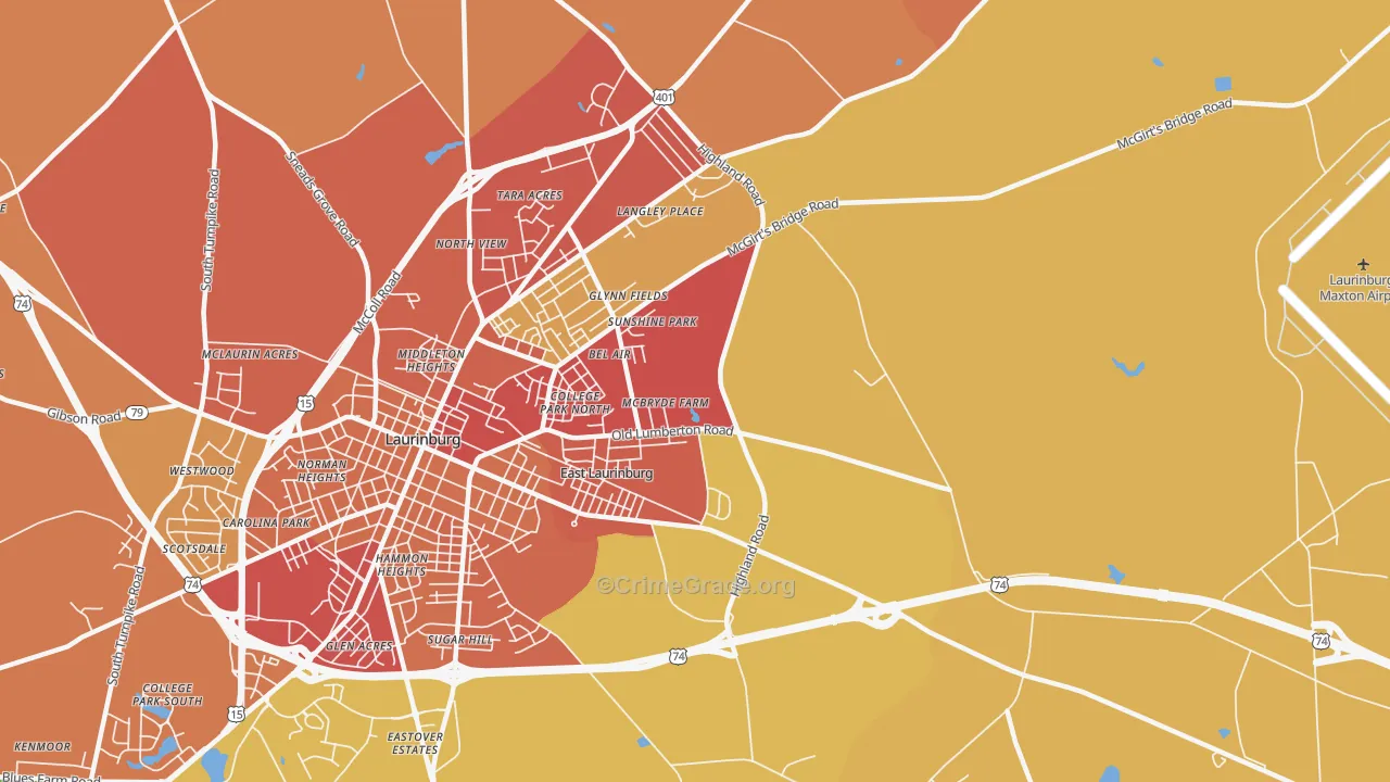 East Laurinburg, NC Map of Vandalism Rates