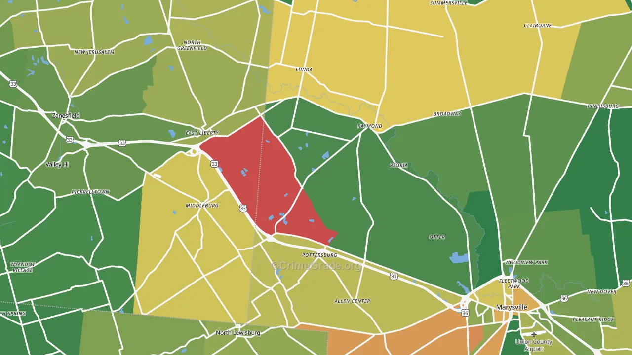East Liberty, OH Map of Vandalism Rates