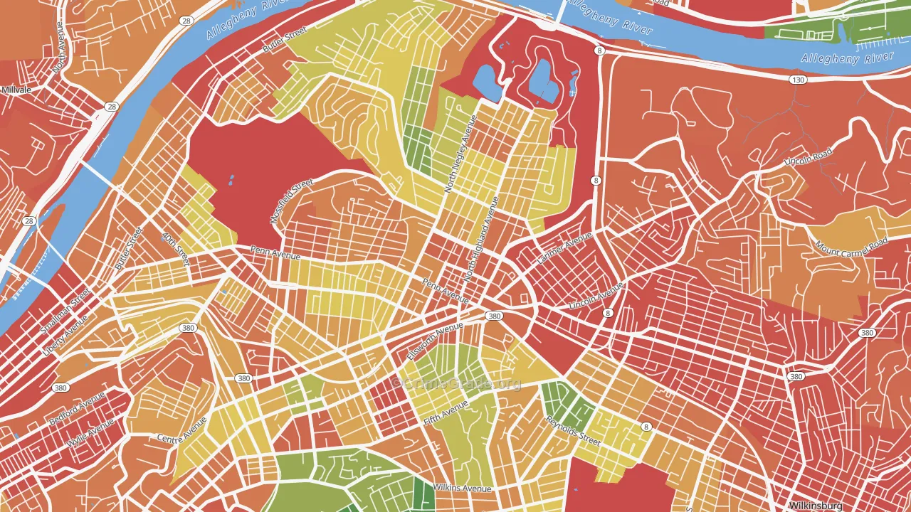East Liberty, Pittsburgh, PA Map of Vandalism Rates