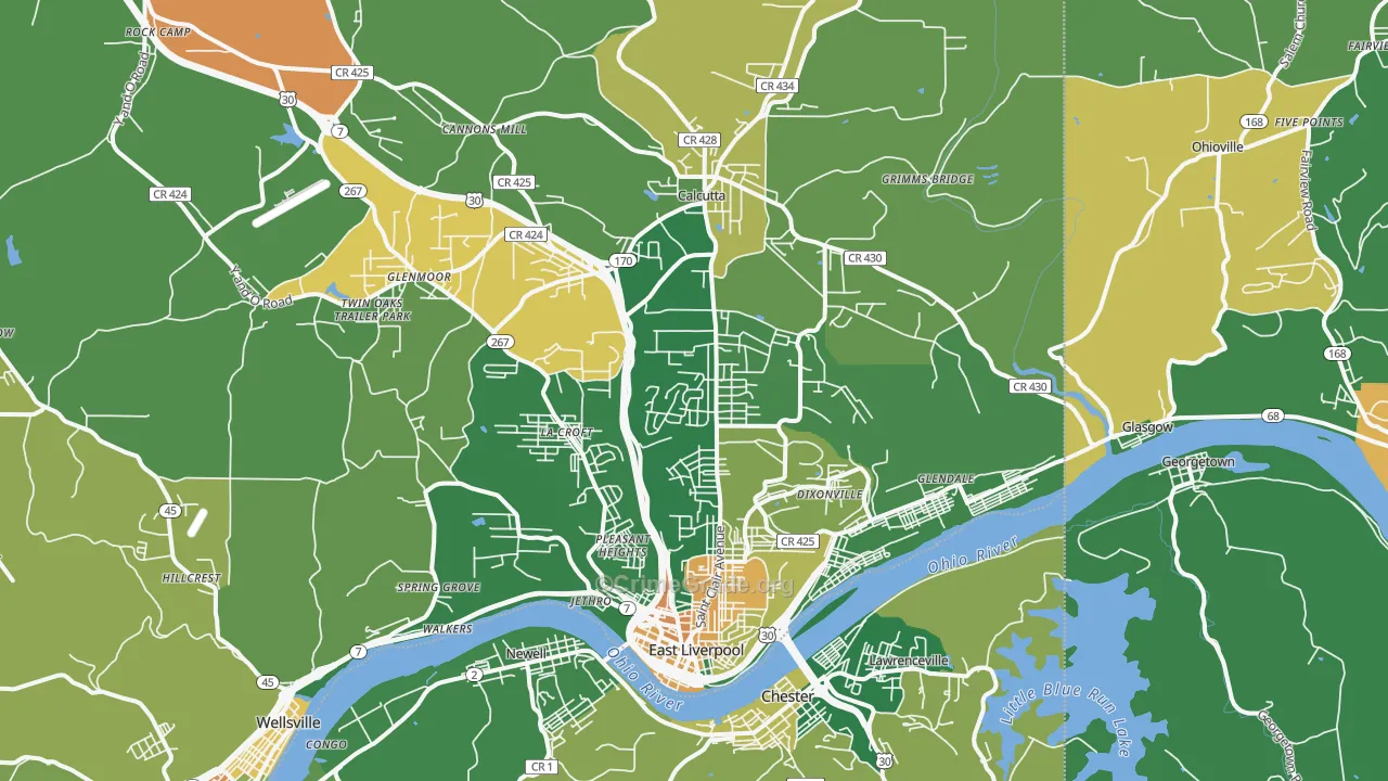 East Liverpool, OH Map of Vandalism Rates
