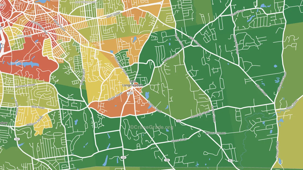 East Longmeadow, MA Map of Vandalism Rates